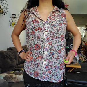 Floral button up sleeveless blouse